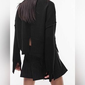 Topshop knitted notch detail Black Crew Neck Sweater